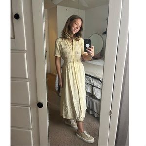 Yellow vintage 90s button up dress with tie waist.